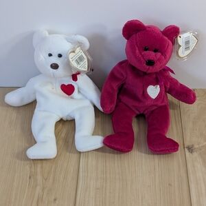 "Valentina" And Valentino" Plush Heart Bears Set By Ty Beanie Baby